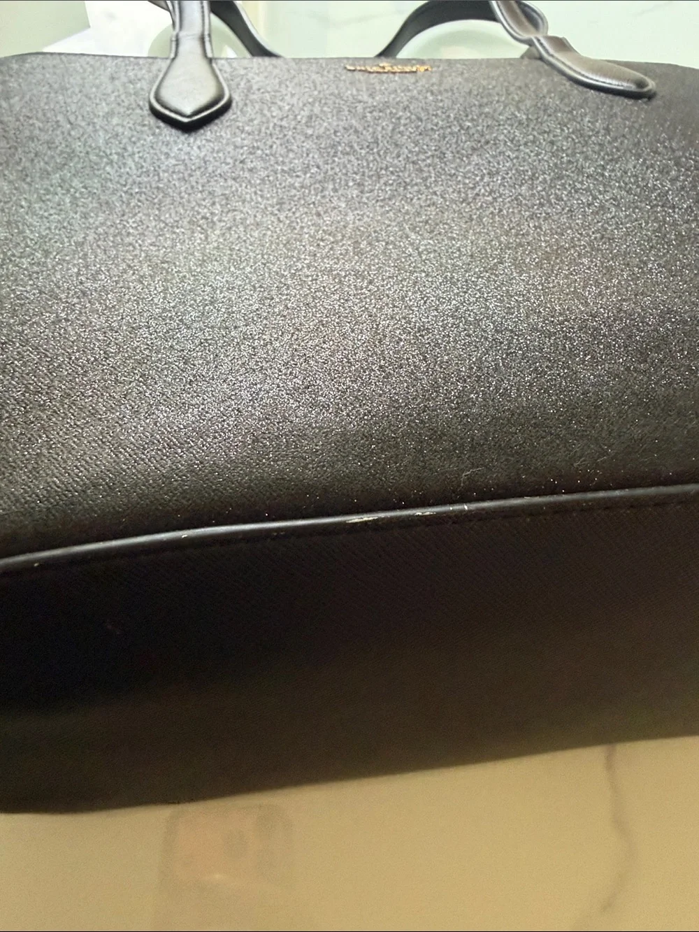 kate spade Black Glitter Tote with Gold Logo Accent